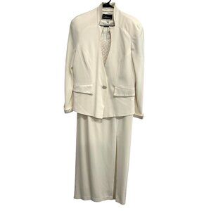 Caterina Collection Womens 2 Piece Cream Long Skirt Suit Beaded Detail Size 14